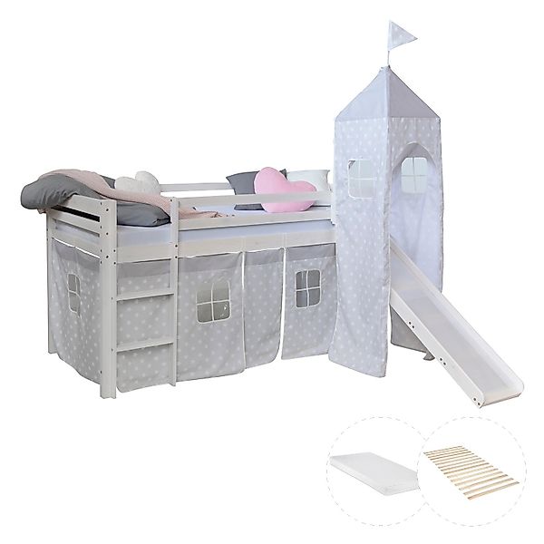 Homestyle4u Kinderhochbett 90x200 Weiß mit Lattenrost und Matratze 2774 günstig online kaufen