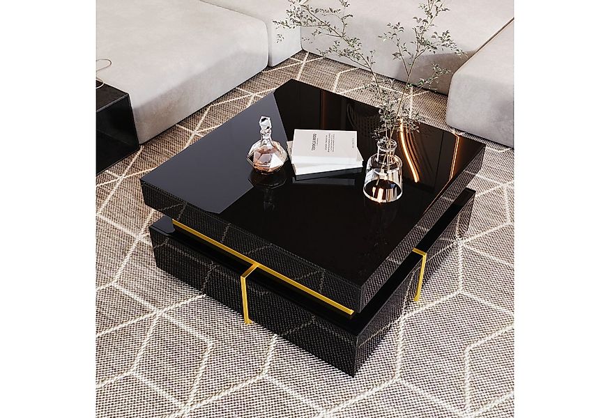 HAUSS SPOLE Couchtisch Hochglanz Beistelltisch mit Schubladen und goldenen günstig online kaufen