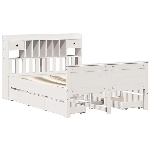 vidaXL Massivholzbett mit Regal ohne Matratze Weiß 140x200 cm Kiefer 330892 günstig online kaufen