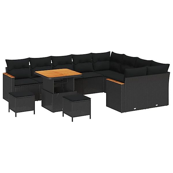 vidaXL Gartensofa-set mit Kissen 12-Tlg Schwarz Poly-Rattan 3365029 günstig online kaufen