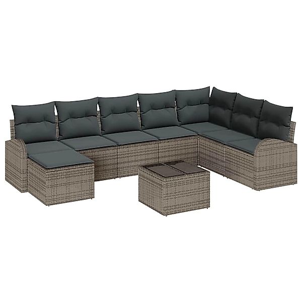 vidaXL Garten-Sofa-Set mit Kissen 9-Tlg Grau Poly Rattan 3346169 günstig online kaufen