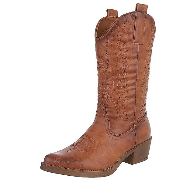 Ital-Design Damen Kniehohe Western-Stiefel mit Stickerei und Blockabsatz We günstig online kaufen