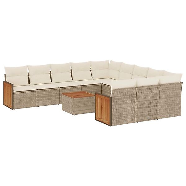 vidaXL 12-Tlg Garten-Sofagarnitur mit Kissen Beige Poly Rattan 3260518 günstig online kaufen