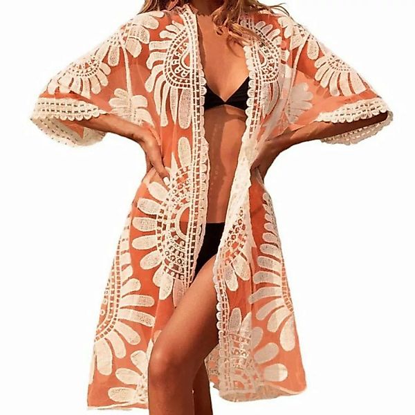 AUKUU Strandkleid Bikini-Überkleid, Cardigan Stickerei Netz Strand-Überklei günstig online kaufen
