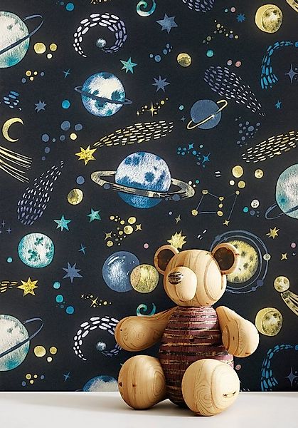 Newroom Vliestapete, Blau Tapete Kinder Galaxie - Kindertapete Jugendtapete günstig online kaufen