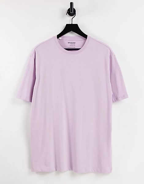 Selected Homme – Oversize-T-Shirt aus Bio-Baumwolle in Flieder mit hohem Au günstig online kaufen