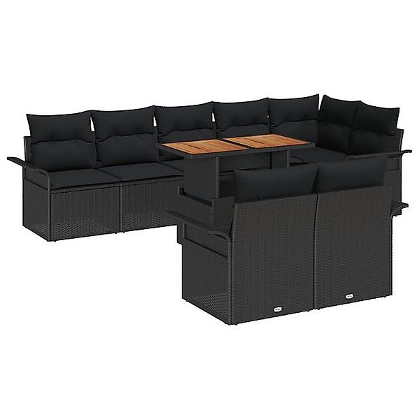 vidaXL Loungesofa 9-tlg. Garten-Essgruppe mit Kissen Schwarz Poly Rattan, 9 günstig online kaufen