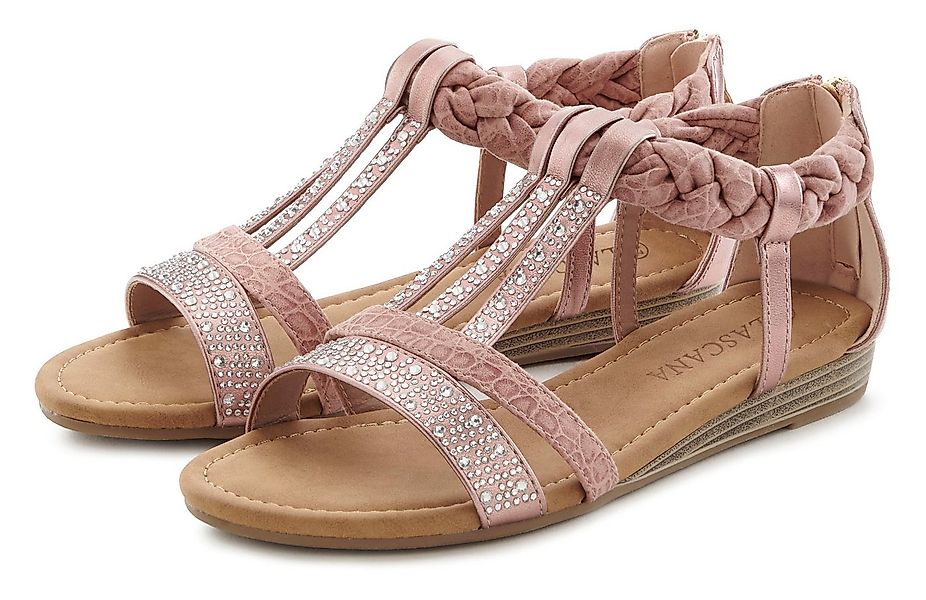 LASCANA Sommerschuh, Sandalette Sandale mit Glitzersteinen und kleinem Keil günstig online kaufen