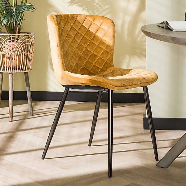 Samt Esstisch Stühle in Gelbgold und Schwarz Steppungen (4er Set) günstig online kaufen