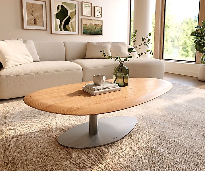Couchtisch Edge Oval 140x75 cm Eiche Natur Runde Kante Vibany Edelstahl geb günstig online kaufen