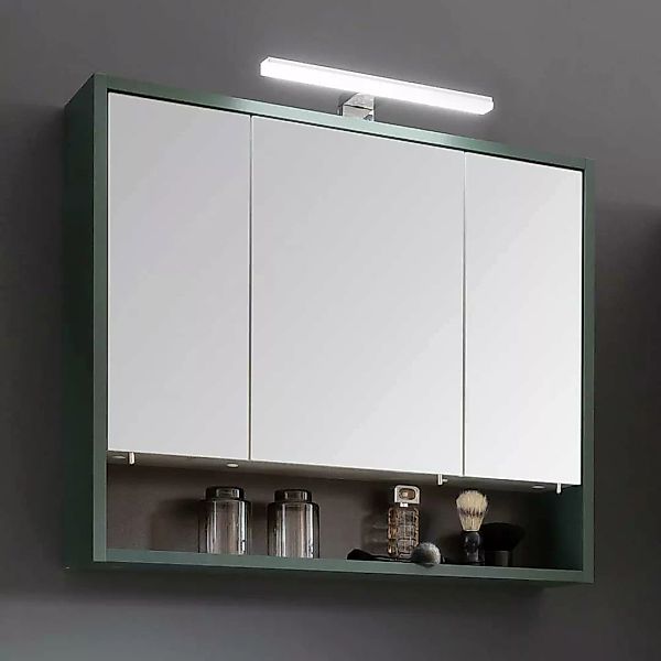 Badspiegelschrank in Dunkelgrün und Goldfarben LED Aufsatzleuchte günstig online kaufen