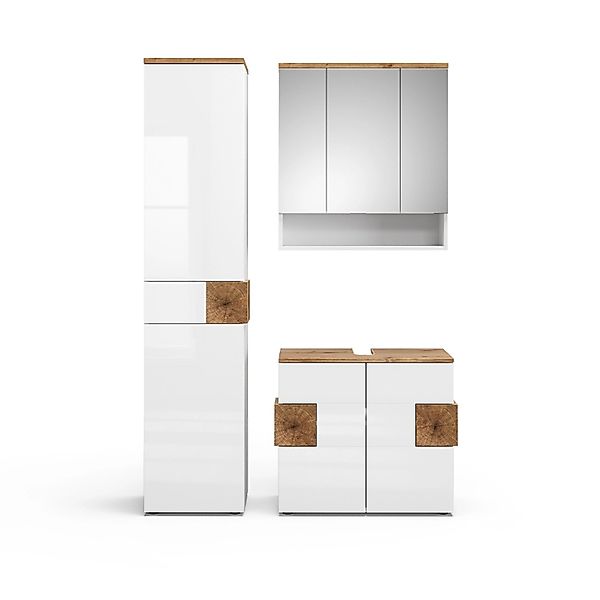 Vicco Badmöbel-Set Eden, Weiß Hochglanz/Artisan-Eiche, 3 Teile, mit Hochsch günstig online kaufen