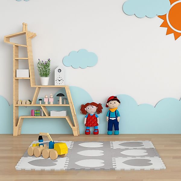 relaxdays Spielmatte 18-tlg. Puzzlematte Herz, Weiss-grau günstig online kaufen