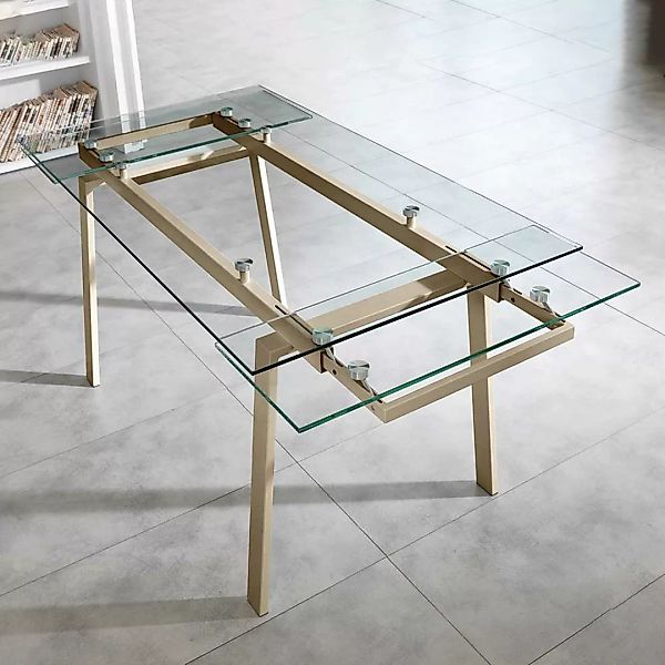 Esszimmertisch aus Glas Metall in Taupe günstig online kaufen