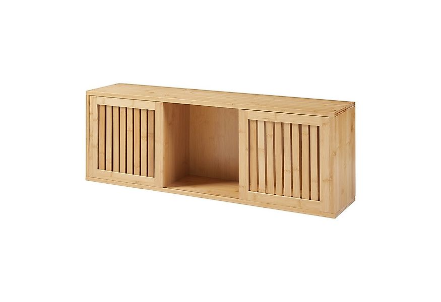 en.casa Wandregal, »Grums« aus Bambus mit zwei Schiebetüren 92,5x20x33cm günstig online kaufen