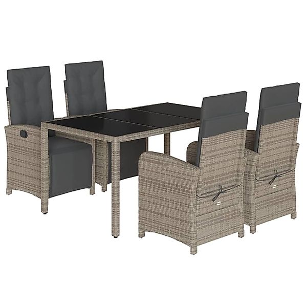vidaXL 5-Tlg Garten-Essgruppe mit Kissen Grau Poly Rattan 3212464 günstig online kaufen
