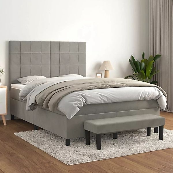 Vidaxl Boxspringbett Mit Matratze Hellgrau 140x190 Cm Samt günstig online kaufen