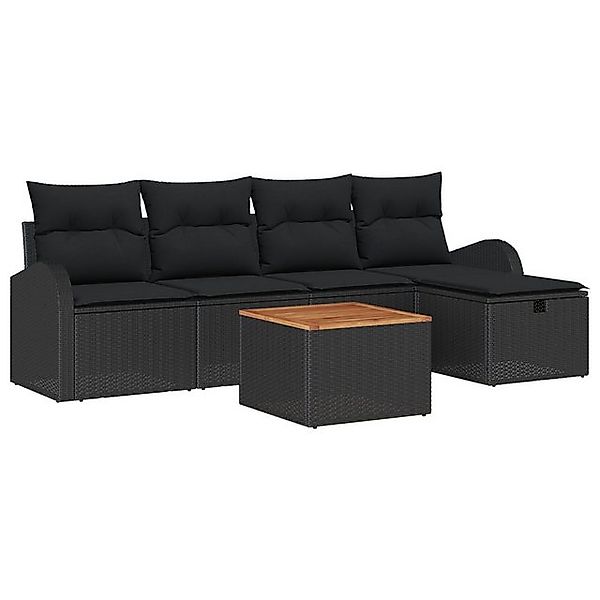 vidaXL Loungesofa 6-teiliges Garten Sofaset mit Kissen - Schwarz - Poly Rat günstig online kaufen
