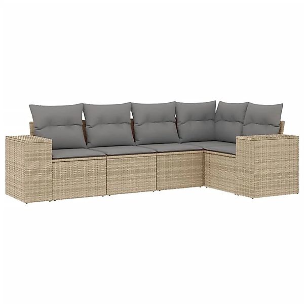 vidaXL 5-Tlg Garten-Sofagarnitur mit Kissen Beige Poly Rattan 3222528 günstig online kaufen