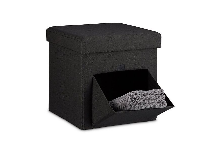 relaxdays Stauraumhocker Faltbarer Sitzhocker mit Klappe, schwarz günstig online kaufen