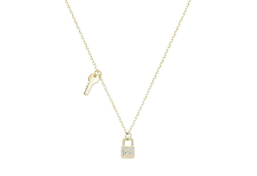 Luigi Merano Collier Schloss und Schlüssel, Zirkonia Steine, Gold 375 günstig online kaufen