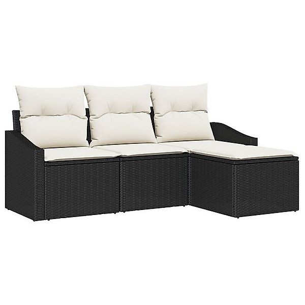 vidaXL Loungesofa 4-teiliges Garten Sofa Set mit Kissen Schwarz Poly Rattan günstig online kaufen