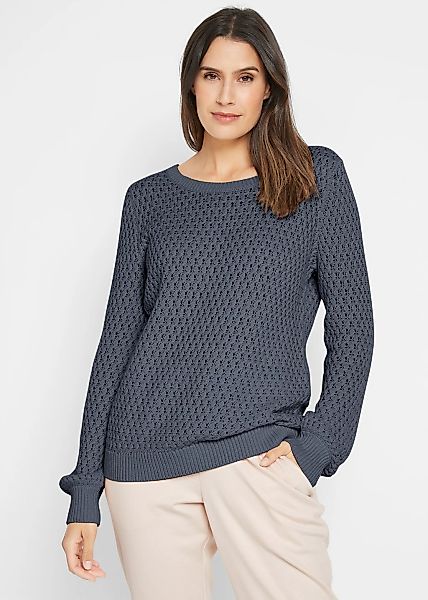bonprix Strickpullover Strukturstrick mit hohem Baumwollanteil, mit Rundhal günstig online kaufen