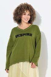 Ulla Popken Sweatshirt Sweatshirt Pailletten-Schriftzug V-Ausschnitt günstig online kaufen