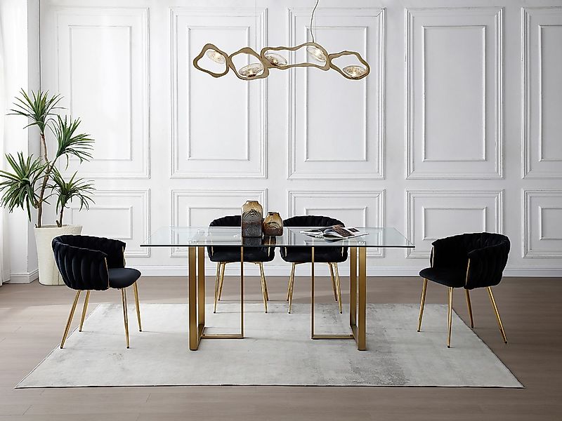 Stuhl mit Armlehnen 6er-Set - Samt & goldfarbenes Metall - Schwarz - ELEGAN günstig online kaufen