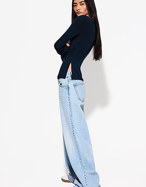 Bershka Langarmshirt Mit Raffung Damen M Marinenblau günstig online kaufen