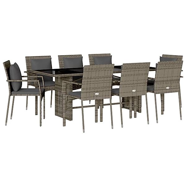 vidaXL 9-Tlg Garten-Essgruppe mit Kissen Grau Poly Rattan 3213493 günstig online kaufen