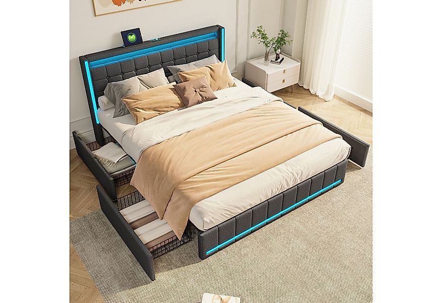 Furnishings Home Polsterbett Stauraumbett Doppelbett LED (1 tlg, Mit Vier e günstig online kaufen