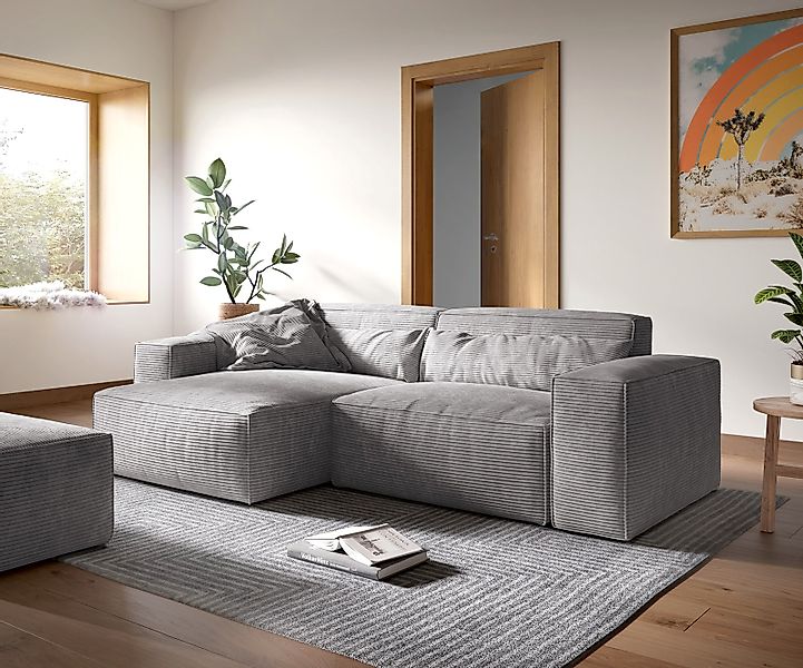 Ecksofa Sirpio XL 270x170 cm Cord Silbergrau Recamiere variabel mit Hocker günstig online kaufen