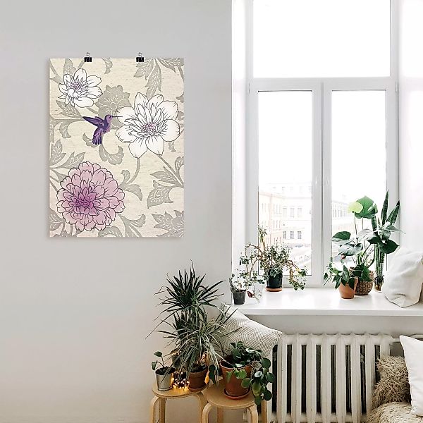 Artland Wandbild "Blumenmuster mit Kolibri", Blumen, (1 St.) günstig online kaufen