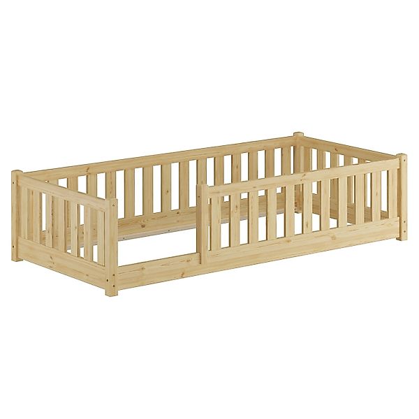 Erst-Holz Holzbett Kinderbett 80 x 180 cm mit Rundumsicherung Kiefer Massiv günstig online kaufen