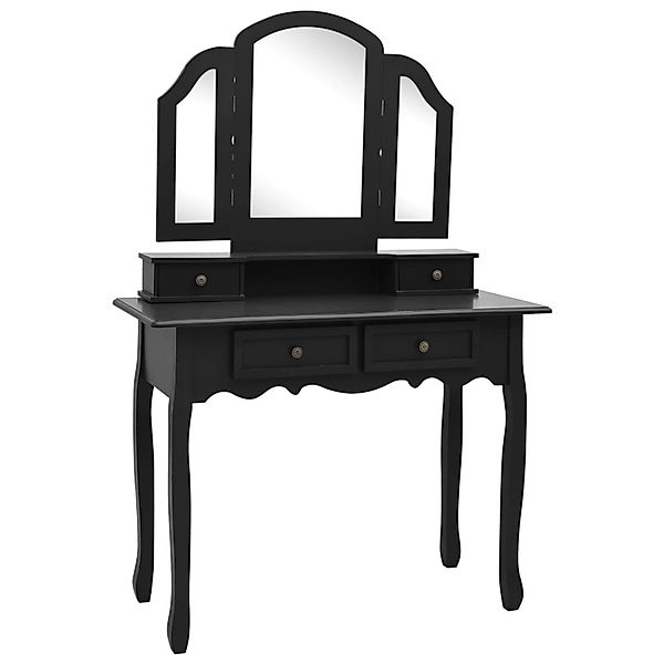 vidaXL Schminktisch-Set Hocker Schwarz 100x40x146 cm Paulownia-Holz günstig online kaufen