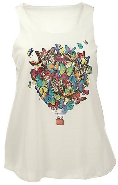 Guru-Shop T-Shirt Tanktop mit farbigem Ethnodruck - creme Butterfly Hippie, günstig online kaufen