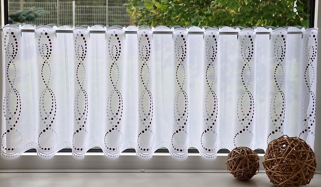 Stickereien Plauen Scheibengardine Perlen, Stangendurchzug (1 günstig online kaufen