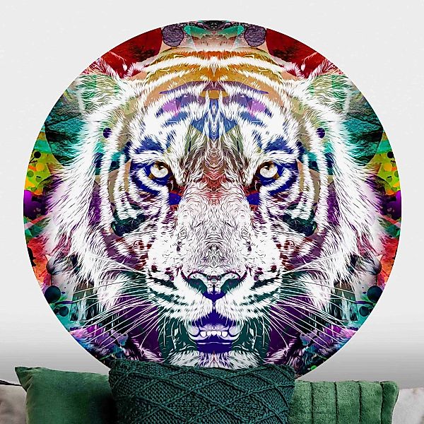 Runde Tapete selbstklebend Street Art Tiger günstig online kaufen