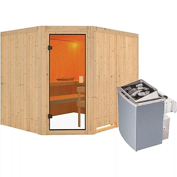 Karibu Sauna Horna inkl. 9 kW Ofen mit integr. Strg., Glastür Bronziert günstig online kaufen