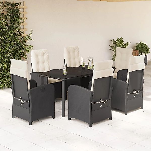 vidaXL 7-Tlg Garten-Essgruppe mit Kissen Schwarz Poly Rattan 3212305 günstig online kaufen