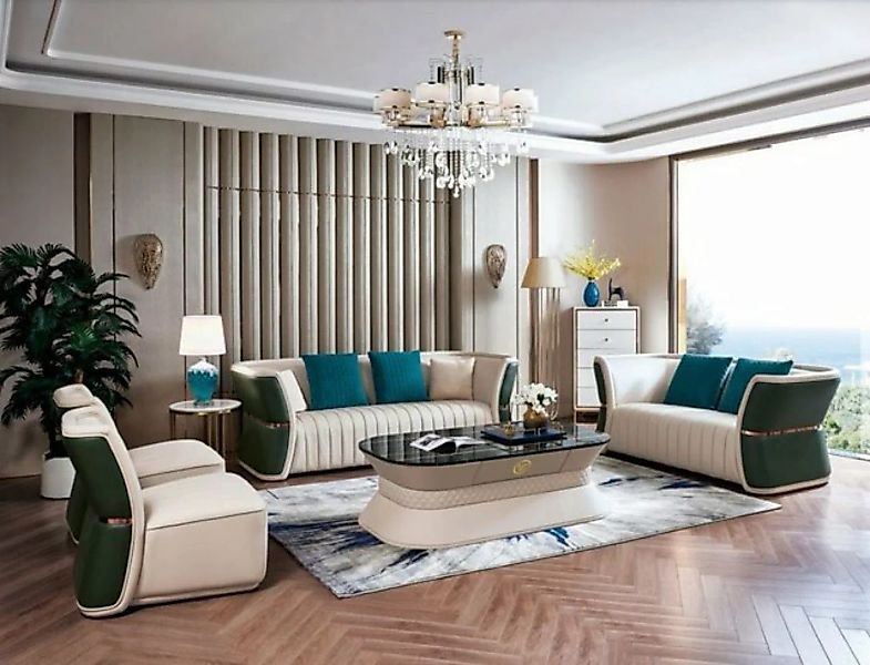 JVmoebel Sofa Weiß-Grüne Sofagarnitur 3+2+1+1 Sitzer Designer Couchen Möbel günstig online kaufen