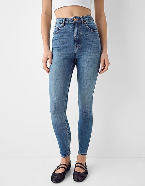 Bershka Skinny-Jeans Mit Sehr Hohem Bund Damen 32 Ausgewaschenes Blau günstig online kaufen