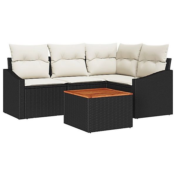 vidaXL Loungesofa 5-teiliges Garten-Sofa-Set mit Kissen Schwarz Poly-Rattan günstig online kaufen