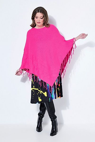 MIAMODA Pullunder Poncho oversized Feinstrick Zopfmuster Fransen günstig online kaufen