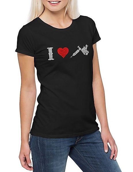 Urban Backwoods Print-Shirt I Love Tattoo Machine Damen T-Shirt Studio Gun günstig online kaufen