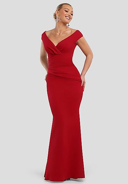 Goddiva Maxikleid Bardot Pleated Maxi Dress Langes Kleid, Bardot Ausschnitt günstig online kaufen