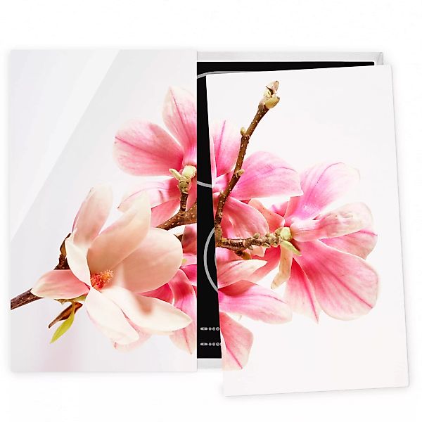2-teilige Herdabdeckplatte Glas Blumen Magnolienblüten günstig online kaufen