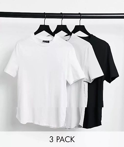 ASOS DESIGN Longline-T-Shirt mit seitlichen Schlitzen im 3er-Pack-Mehrfarbi günstig online kaufen