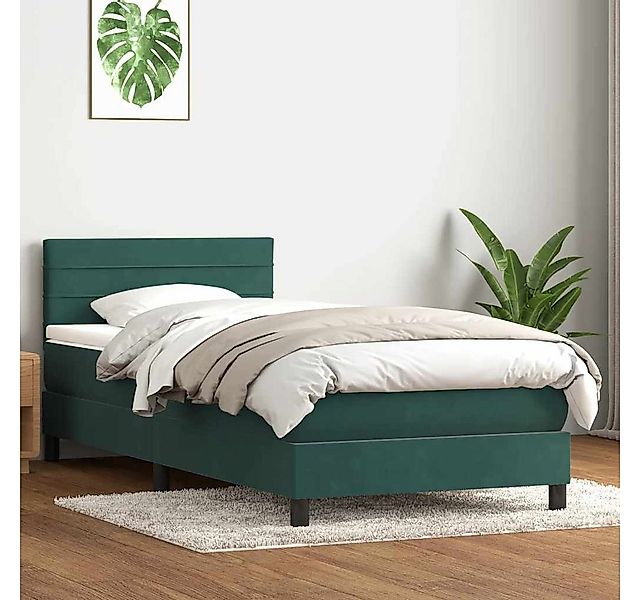 vidaXL Boxspringbett, Boxspringbett mit Matratze Dunkelgrün 90x220 cm Samt günstig online kaufen